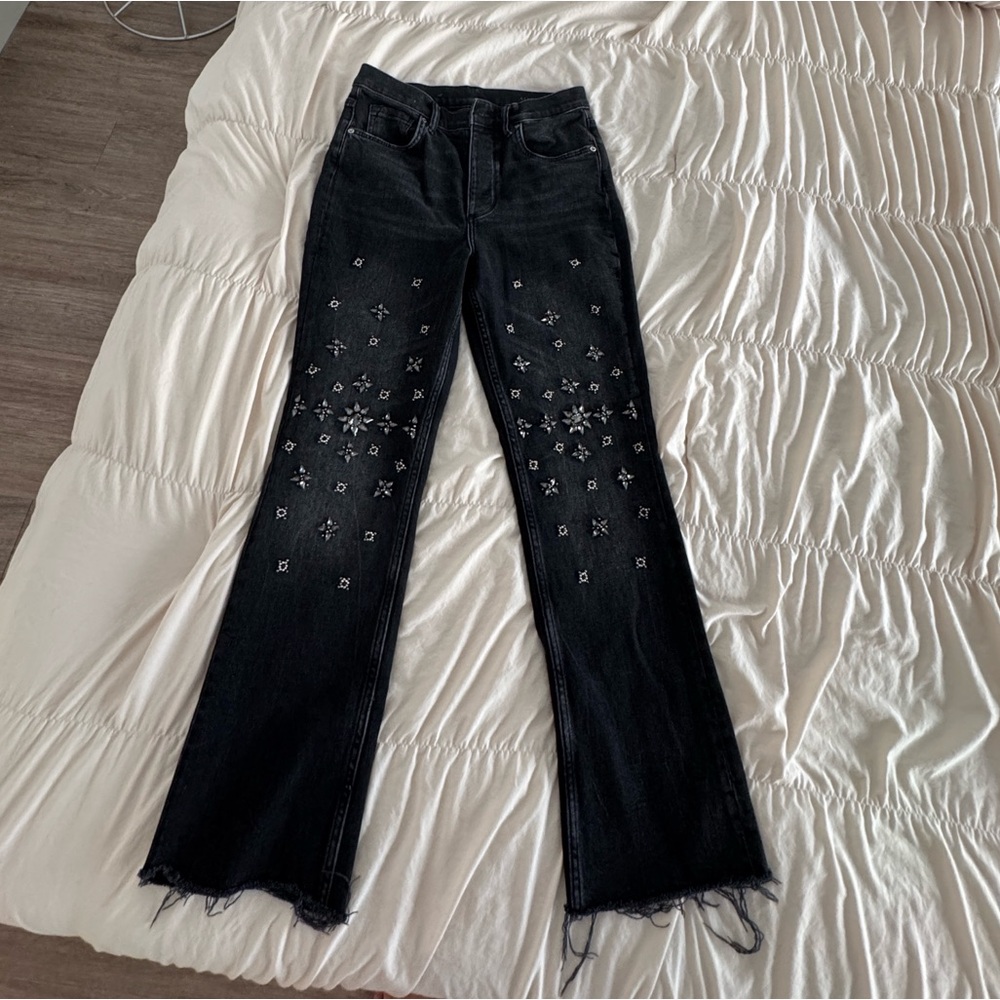 All Saints Black Bedazzled Straight Leg Evie Jeans